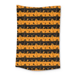 Pale Pumpkin Orange And Black Halloween Nightmare Stripes  Small Tapestry by PodArtist