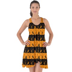 Pale Pumpkin Orange And Black Halloween Nightmare Stripes  Show Some Back Chiffon Dress