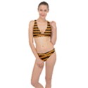 Pale Pumpkin Orange and Black Halloween Nightmare Stripes  Classic Banded Bikini Set  View1