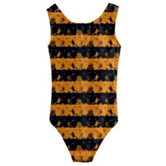 Pale Pumpkin Orange And Black Halloween Nightmare Stripes  Kids  Cut-out Back One Piece Swimsuit by PodArtist