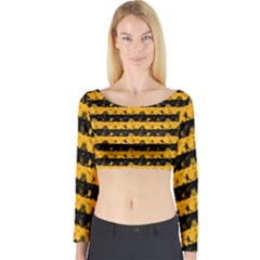 Pale Pumpkin Orange And Black Halloween Nightmare Stripes  Long Sleeve Crop Top by PodArtist