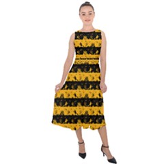 Pale Pumpkin Orange And Black Halloween Nightmare Stripes  Midi Tie-back Chiffon Dress