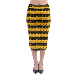 Pale Pumpkin Orange And Black Halloween Nightmare Stripes  Midi Pencil Skirt