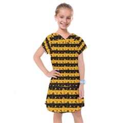 Pale Pumpkin Orange And Black Halloween Nightmare Stripes  Kids  Drop Waist Dress by PodArtist