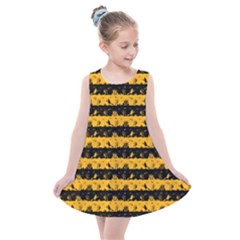 Pale Pumpkin Orange And Black Halloween Nightmare Stripes  Kids  Summer Dress