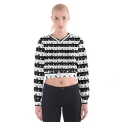 Black And White Halloween Nightmare Stripes Cropped Sweatshirt