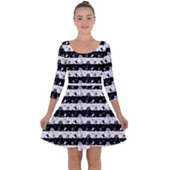 Black And White Halloween Nightmare Stripes Quarter Sleeve Skater Dress