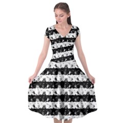 Black And White Halloween Nightmare Stripes Cap Sleeve Wrap Front Dress by PodArtist