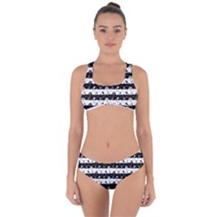 Black And White Halloween Nightmare Stripes Criss Cross Bikini Set by PodArtist