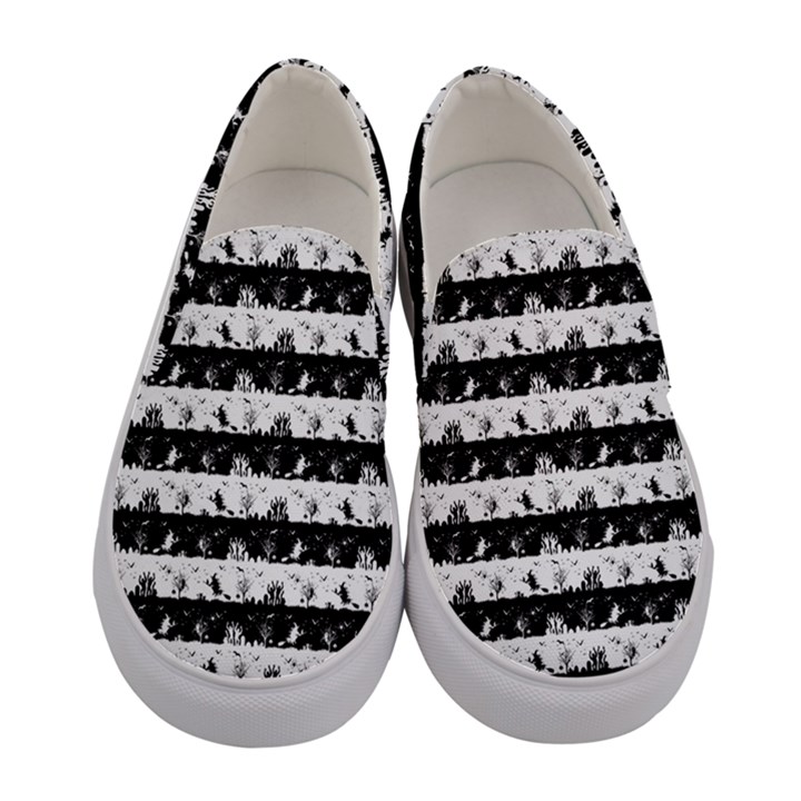 Black and White Halloween Nightmare Stripes Women s Canvas Slip Ons