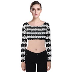 Black And White Halloween Nightmare Stripes Velvet Long Sleeve Crop Top