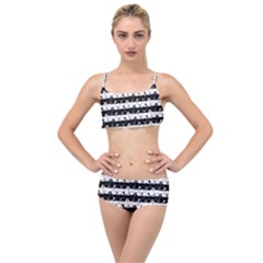 Black And White Halloween Nightmare Stripes Layered Top Bikini Set