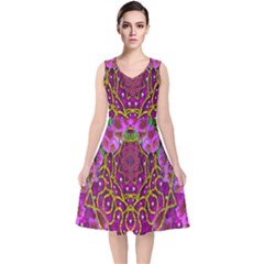 Star Of Freedom Ornate Rainfall In The Tropical Rainforest V-neck Midi Sleeveless Dress  by pepitasart