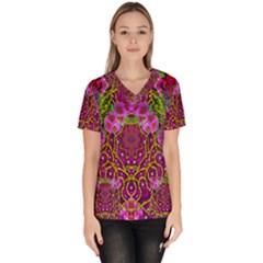 Star Of Freedom Ornate Rainfall In The Tropical Rainforest Women s V-neck Scrub Top