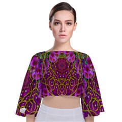 Star Of Freedom Ornate Rainfall In The Tropical Rainforest Tie Back Butterfly Sleeve Chiffon Top