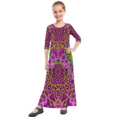 Star Of Freedom Ornate Rainfall In The Tropical Rainforest Kids  Quarter Sleeve Maxi Dress