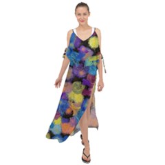 Paint Brushes On A Black Background                                                Maxi Chiffon Cover Up Dress