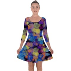 Paint Brushes On A Black Background                                             Quarter Sleeve Skater Dress