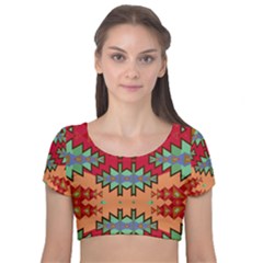 Misc Tribal Shapes                                            Velvet Short Sleeve Crop Top