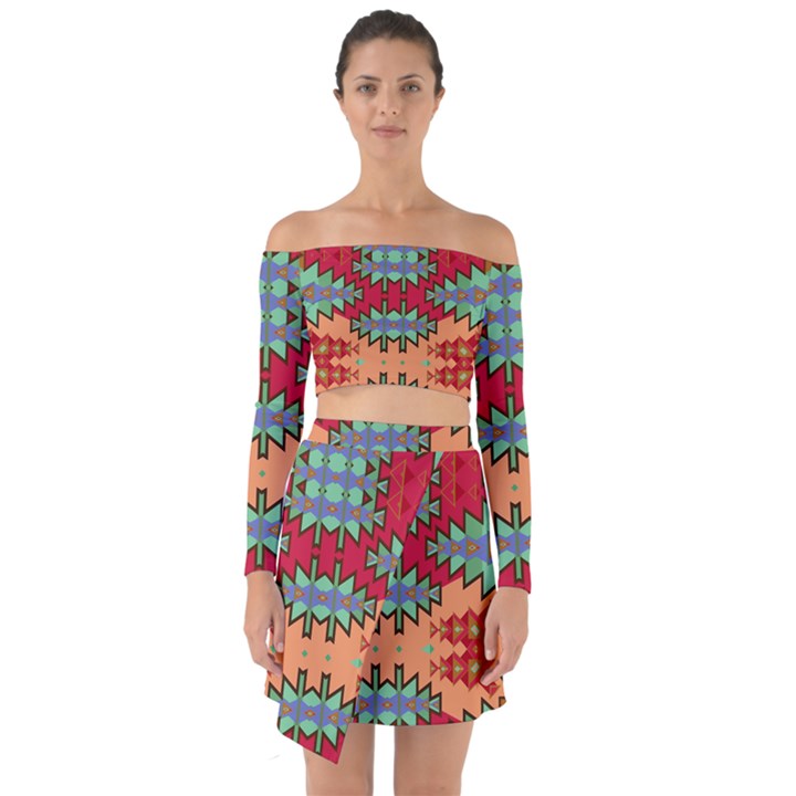 Misc tribal shapes                                                  Off Shoulder Top with Skirt Set