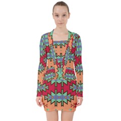 Misc Tribal Shapes                                                  V-neck Bodycon Long Sleeve Dress by LalyLauraFLM