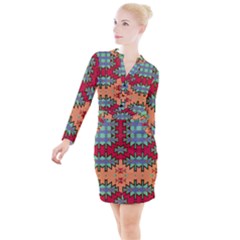 Misc Tribal Shapes                                                 Button Long Sleeve Dress