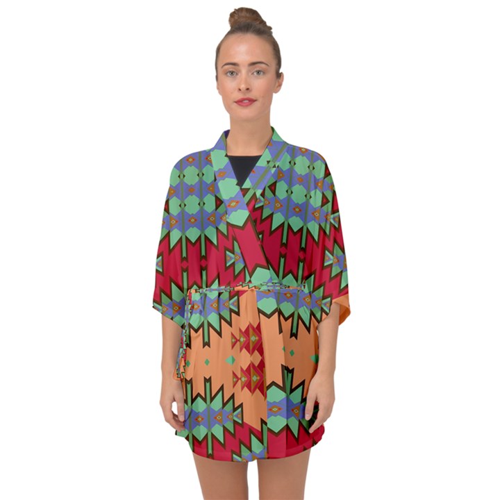 Misc tribal shapes                                            Half Sleeve Chiffon Kimono