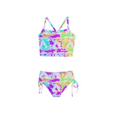 Pink Yellow Blue Green Texture                                                 Girls  Tankini Swimsuit