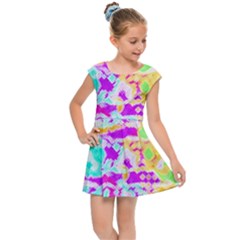 Pink Yellow Blue Green Texture                                                Kids Cap Sleeve Dress