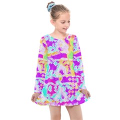 Pink Yellow Blue Green Texture                                                Kids  Long Sleeve Dress