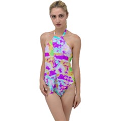 Pink Yellow Blue Green Texture                                               Go With The Flow One Piece Swimsuit