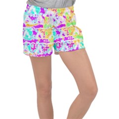 Pink Yellow Blue Green Texture                                         Women s Velour Lounge Shorts