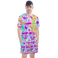 Pink Yellow Blue Green Texture                                               Men s Mesh Tee And Shorts Set