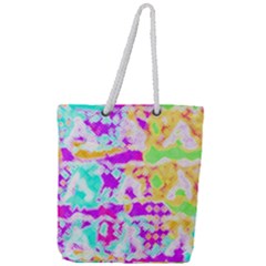 Pink Yellow Blue Green Texture                                             Full Print Rope Handle Tote (large)