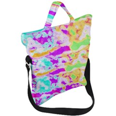 Pink Yellow Blue Green Texture                                            Fold Over Handle Tote Bag by LalyLauraFLM