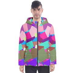 Colorful Squares                                                  Men s Hooded Puffer Jacket