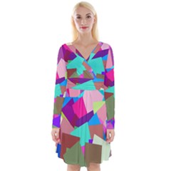 Colorful Squares                                                     Long Sleeve Front Wrap Dress by LalyLauraFLM