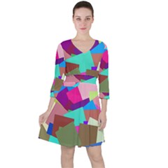 Colorful Squares                                             Quarter Sleeve Ruffle Waist Dress