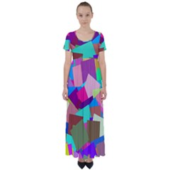 Colorful Squares                                            High Waist Short Sleeve Maxi Dress