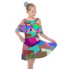 Colorful Squares                                               Kids  Shoulder Cutout Chiffon Dress