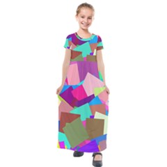 Colorful Squares                                                Kids  Short Sleeve Maxi Dress