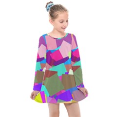 Colorful Squares                                                 Kids  Long Sleeve Dress by LalyLauraFLM