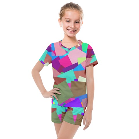 Colorful Squares                                                  Kids  Mesh Tee And Shorts Set by LalyLauraFLM