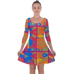 Colorful Shapes In Tiles                                                  Quarter Sleeve Skater Dress