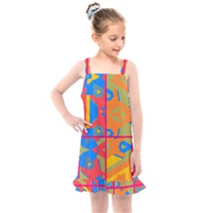 Colorful Shapes In Tiles                                                Kids  Overall Dress