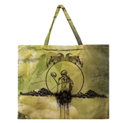 Awesome Creepy Skeleton With Skull Zipper Large Tote Bag by FantasyWorld7