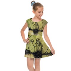 Awesome Creepy Skeleton With Skull Kids Cap Sleeve Dress by FantasyWorld7