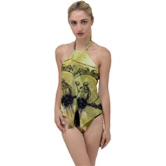 Awesome Creepy Skeleton With Skull Go With The Flow One Piece Swimsuit by FantasyWorld7