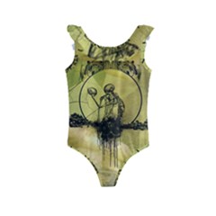 Awesome Creepy Skeleton With Skull Kids  Frill Swimsuit by FantasyWorld7