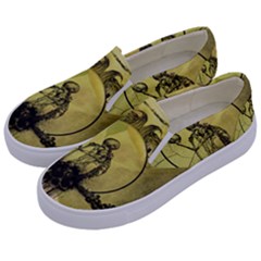 Awesome Creepy Skeleton With Skull Kids  Canvas Slip Ons by FantasyWorld7